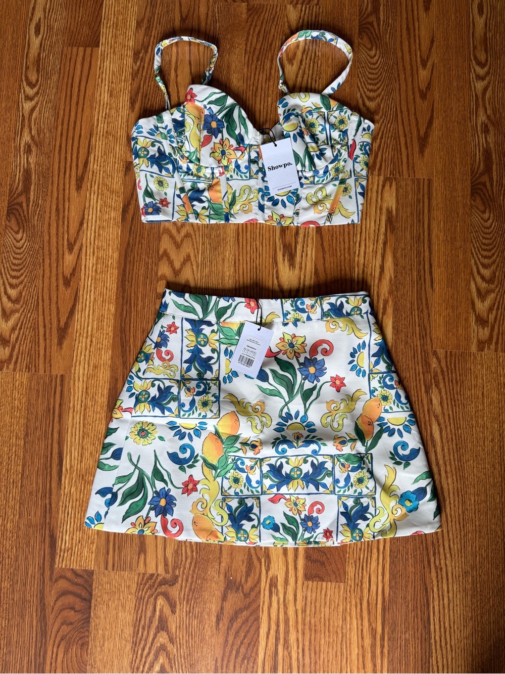 Showpo. White Floral Tile-Print Mini Skirt - Multicolor Accents